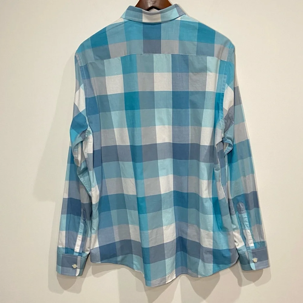 Banana Republic Men's Blue Plaid Button Down Soft Wash Slim Fit Size Large
